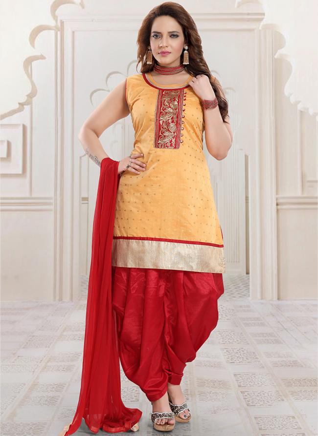 Golden Chanderi buti Traditional Wear Resham emroidery work Readymade Salwar Suit